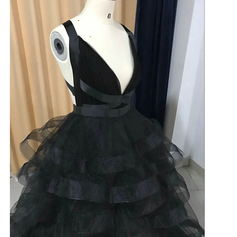 Siaoryne Black Prom Dress Ruffle Sexy Cross Back Formal Gowns Casual chic unclassified dresses