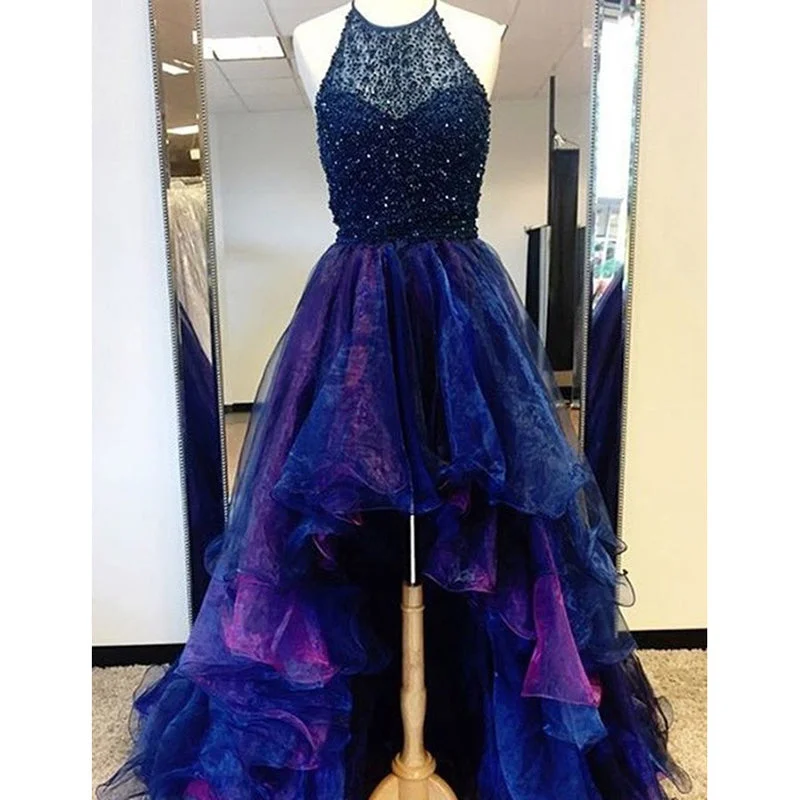 Siaoryne High Low Prom Dress Beading Blue and Fuchsia Two Tunes Evening Outfits 2022 High-low unclassified dresses