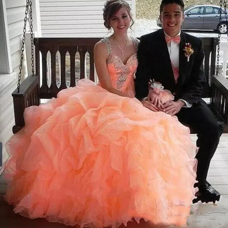 Siaoryne Lp09261 Ball Gown Puffy Organza Coral Quinceanera Dresses prom gown with beading sleeves Comfortable unclassified dresses