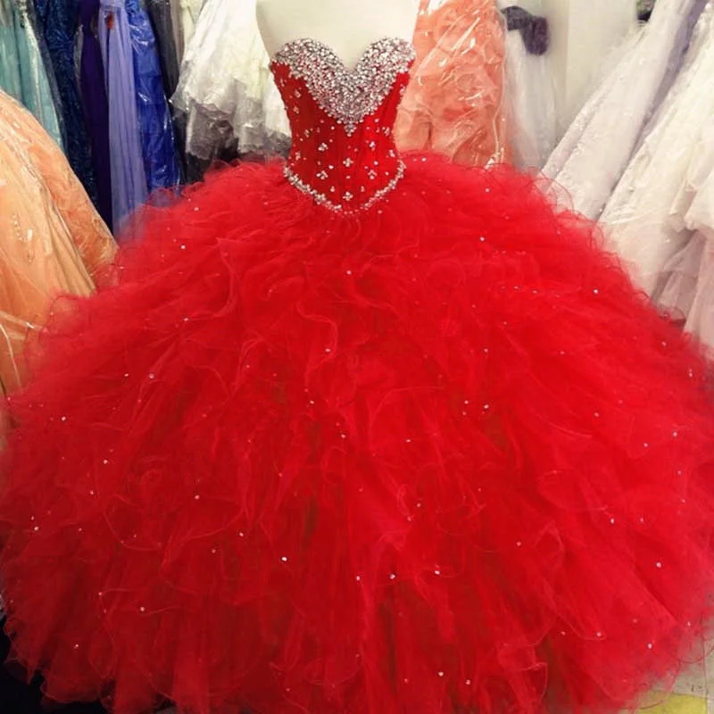 Siaoryne LP0929 Ball Gown Princess Red Quinceanera Dresses Sweetheart Prom Dress with Beading Tulle unclassified dresses