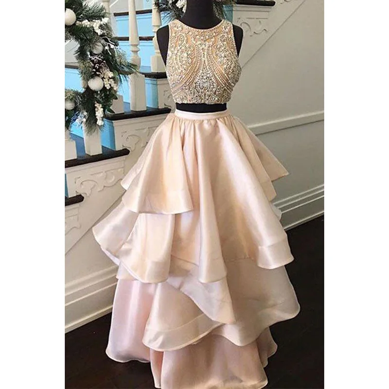 Siaoryne Scoop Neck Beading Two Pieces Prom Dresses Crop Top Evening Gowns Formal Gown Backless unclassified dresses