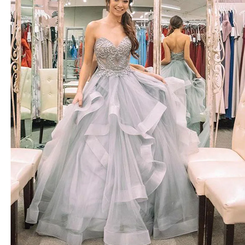 Silver Strapless Ball Gown Prom Dress Ball Gown Sweetheart Beaded Quinceanera Dress LP0542 Budget-friendly unclassified dresses