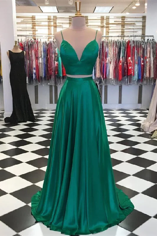 Simple Two-Piece Satin A-Line Prom Dress, PD23030214 Spring unclassified dresses