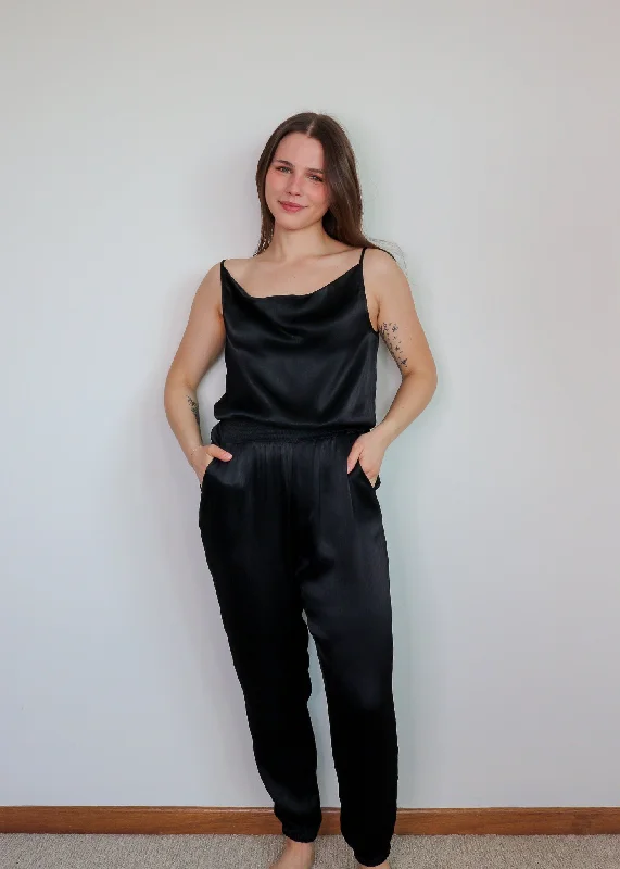 Smocked Waist Jumpsuit—Black **FINAL SALE ** Comfortable unclassified dresses