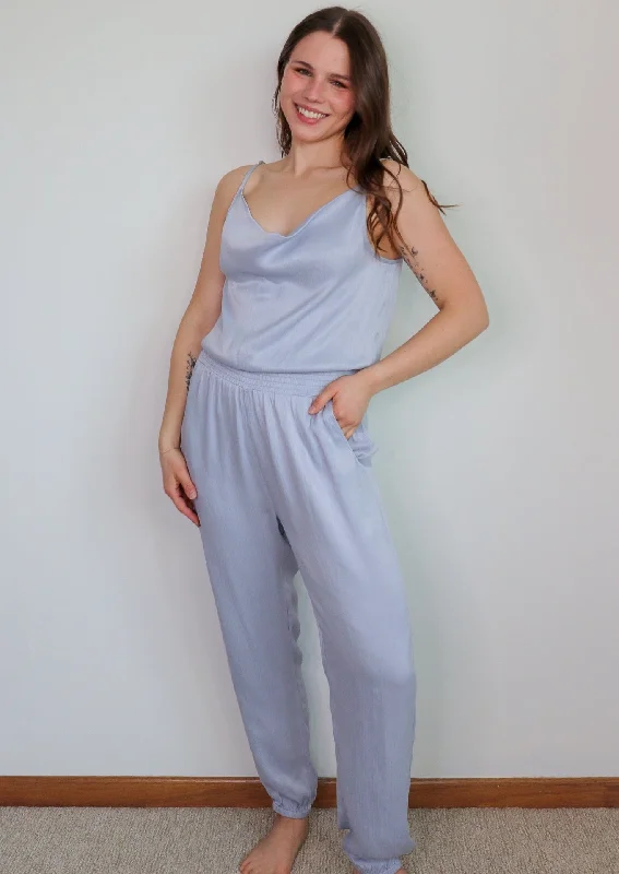 Smocked Waist Jumpsuit-Light Blue/Grey **FINAL SALE** Unique unclassified dresses