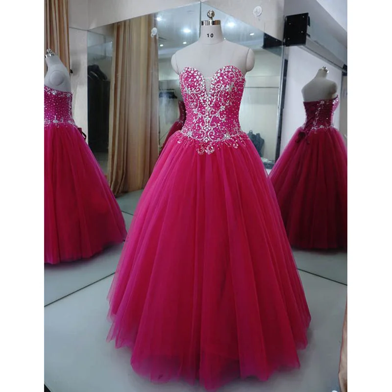 Sparkle Beaded Fuchsia Pink Ball Gown Prom Dresses Debutante Gown Sweet 16 Quinceanera Office unclassified dresses