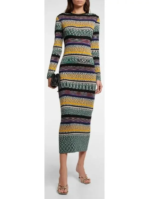 Striped Crewneck Knit Dress Silk unclassified dresses