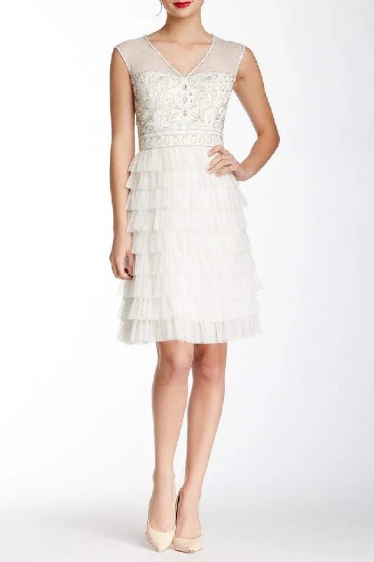 Sue Wong - Illusion V-Neck Beaded Tiered Ruffle Dress W4230SSC Bold pattern unclassified dresses