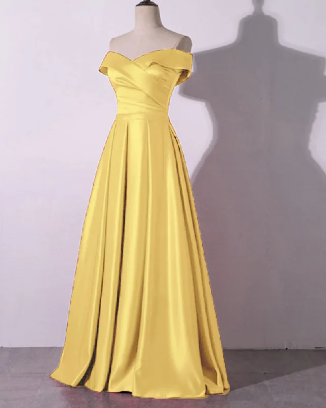 Yellow Off the Shoulder Women Formal Dresses A Line Satin Evening Prom Gown Corset unclassified dresses