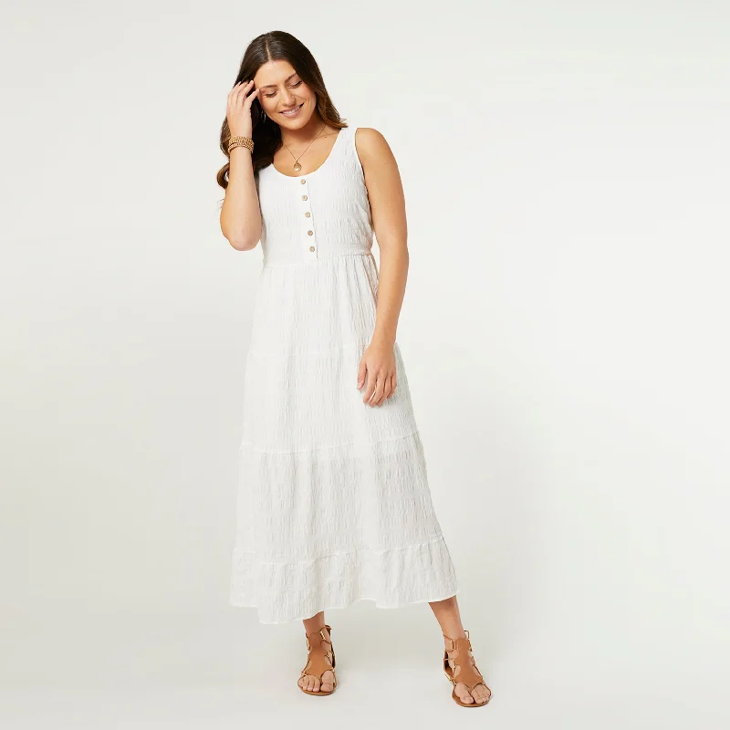 Meadow Gauze Tiered Tank Dress - White Trendy Tank Dress Look