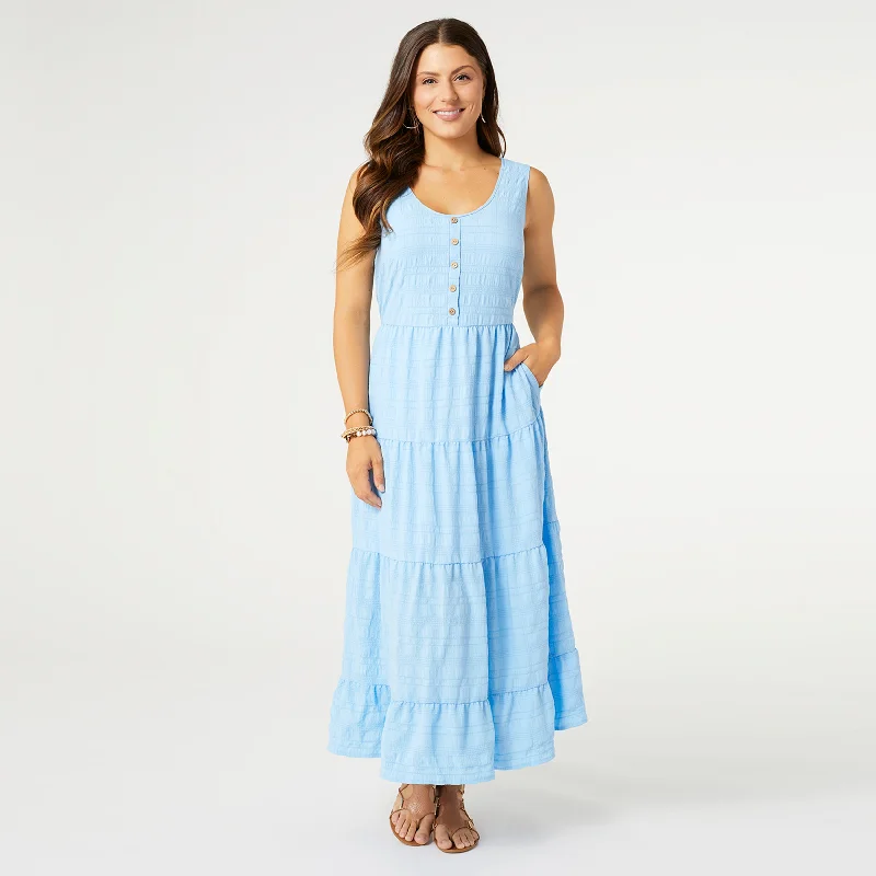 Meadow Gauze Tiered Tank Dress - Blue Basic Sleeveless Tank