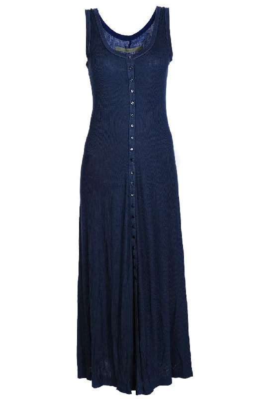 ENZA COSTA SILK BUTTON Blue Tank Dress Relaxed Fit Tank Dress