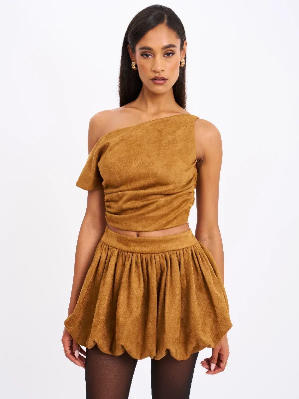 Yara Brown Suede Slash Neck Tank Top Tank Dress Glamour