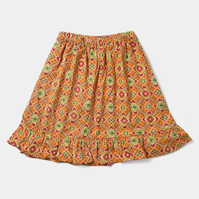 Girls Cotton Poplin Short Skirt Ikat Pattern-Mustard Chic Denim Skirt