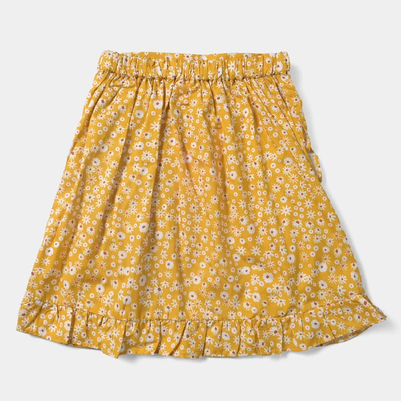 Girls Cotton Poplin Short Skirt Sunny Flora-Mustard Bodycon Mini Skirt