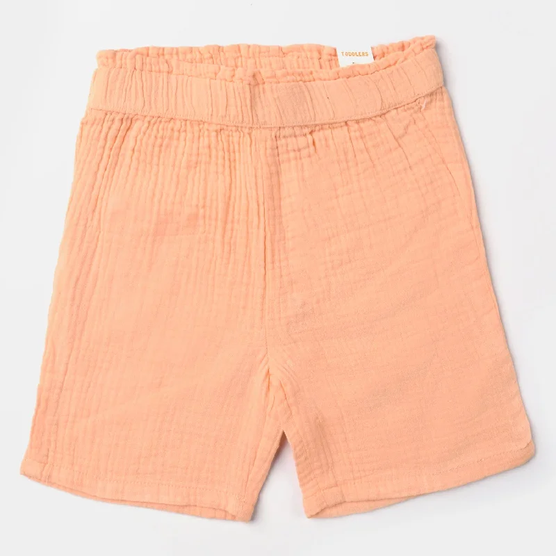 Girls Cotton Short Seersucker-Peach Sleek Mini Skirt