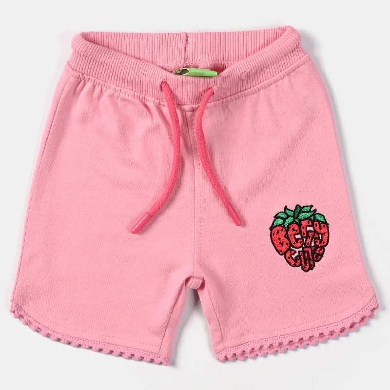 Girls Cotton Terry Short Berry Cute-Candy Pink Printed Mini Skirt