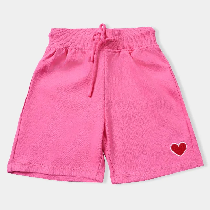 Girls Cotton Terry Short Heart-Hot Pink Summer Denim Mini