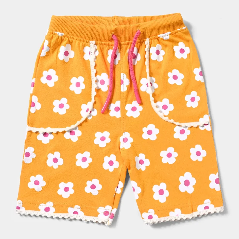 Girls Cotton Terry Short White & Pink Flowers-Citrus Mini Skirt Trendy