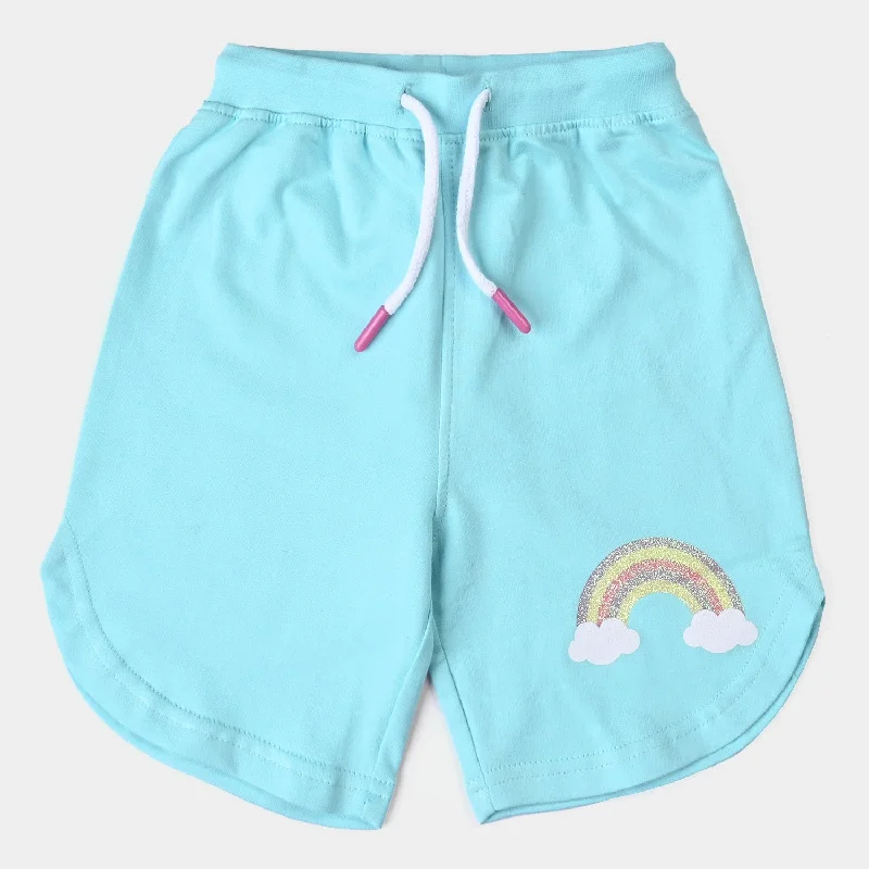 Girls Cotton Terry Short Rainbow-T.Turquoise Button-front Mini Skirt