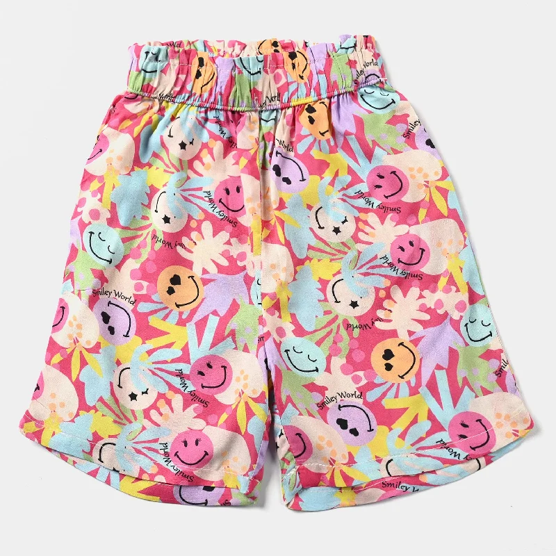 Girls Cotton Viscose Short Printed Smiley-Multi Casual Mini Skirt