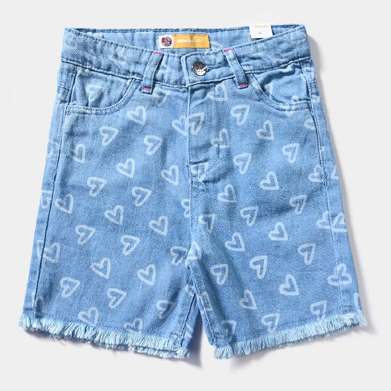 Girls Denim rigid Short Hearts-Ice Blue Mini Skirt Chic