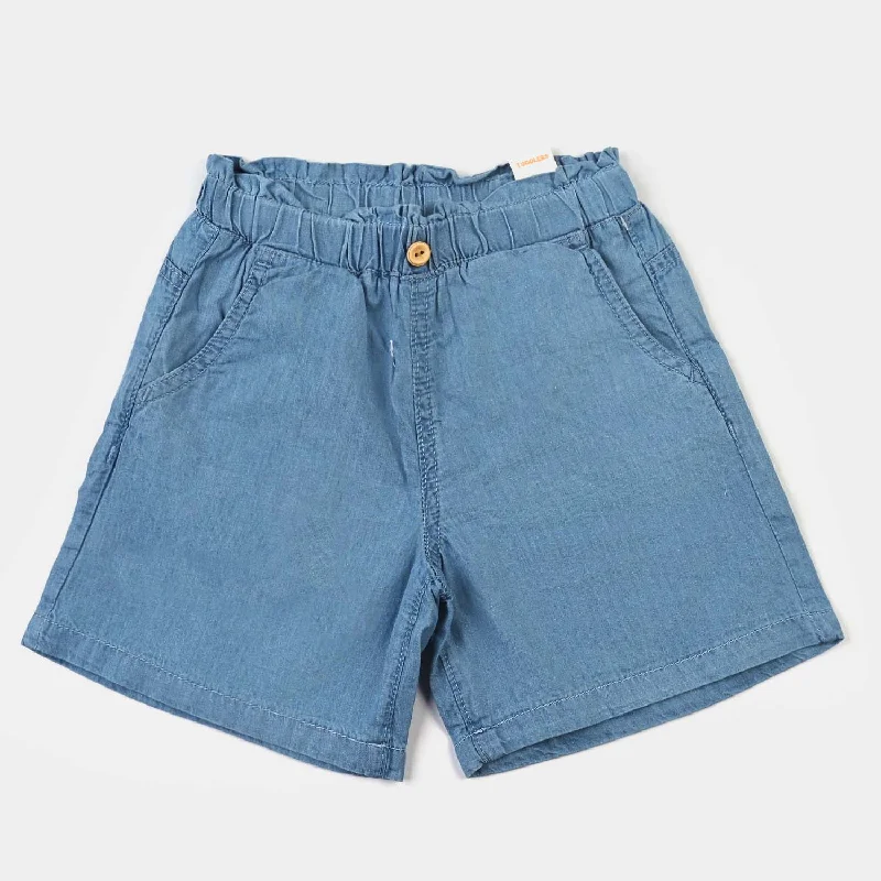 Girls Denim rigid Short Styling-Ice Blue Vintage Pleated Skirt