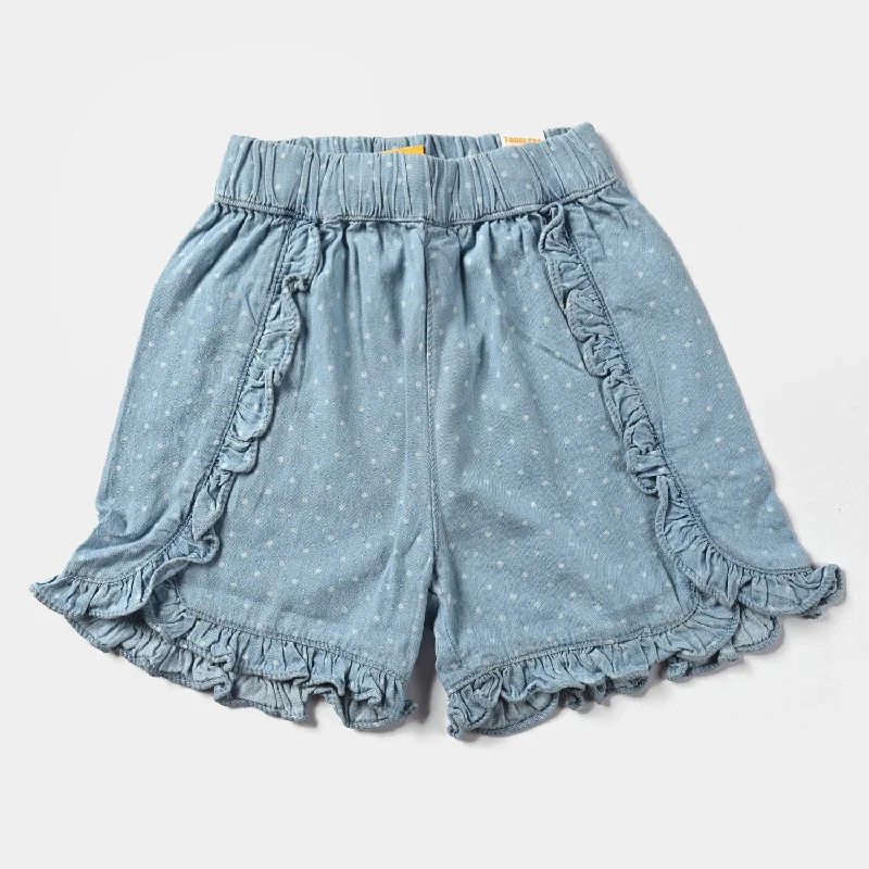 Girls Denim Short Polka Dot-Ice Blue Button-down Mini Skirt