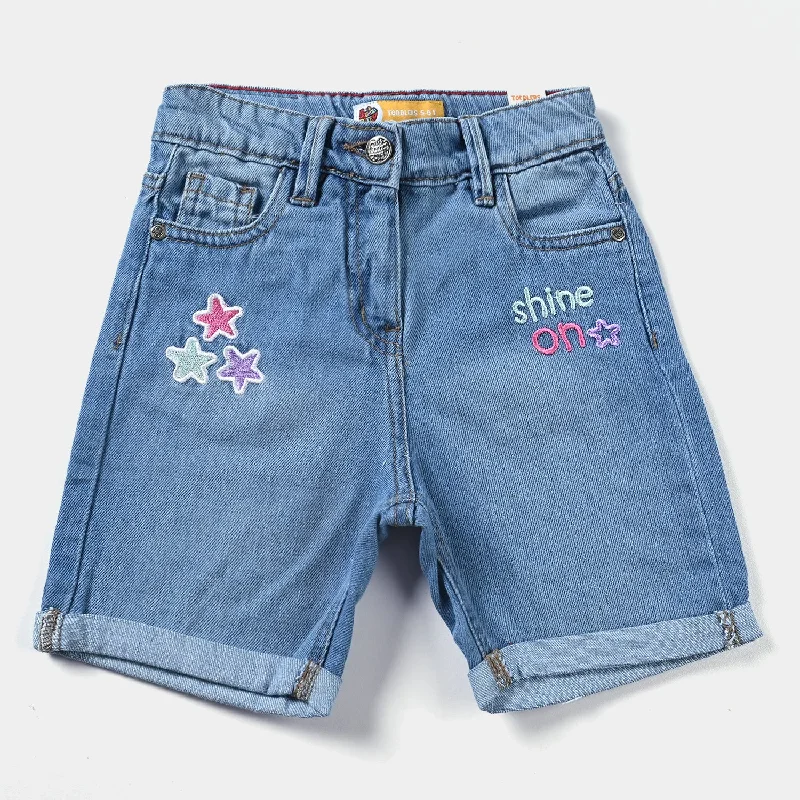 Girls Denim Short Star-Mid Blue Cozy Denim Mini Skirt