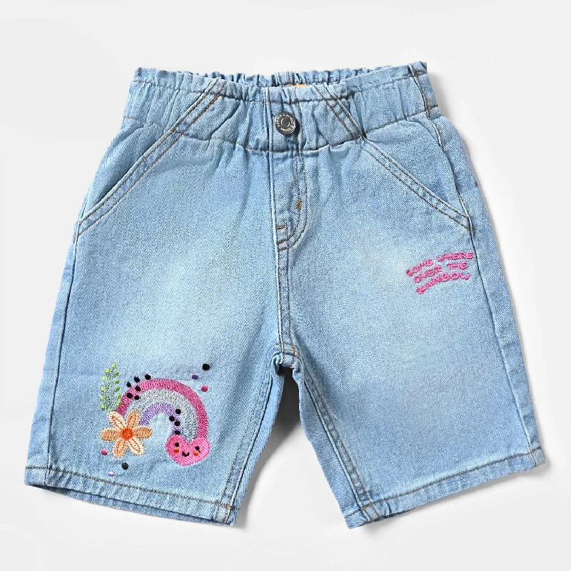 Girls Denim Short Rainbow-Ice Blue Faded Denim Skirt