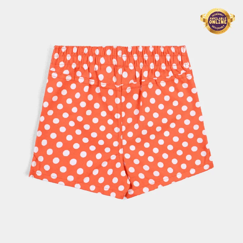 Girls PC Short Big Polka Dot-ORANGE Fitted Pleated Skirt