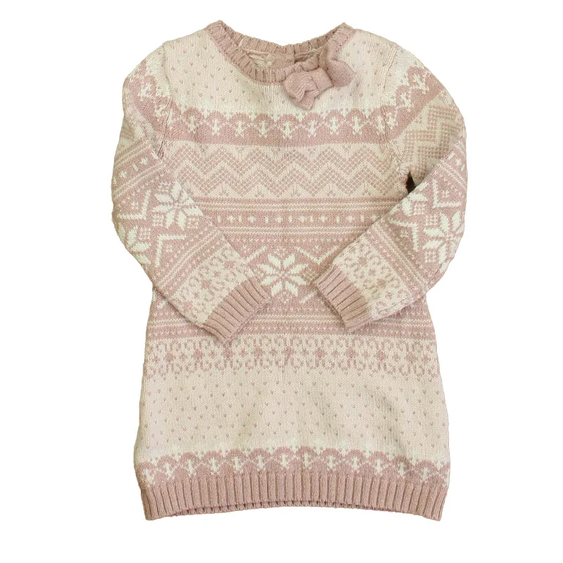 Adrienne Vittadini Bambini Girls Pink | White Sweater Dress Warm Wool Sweater