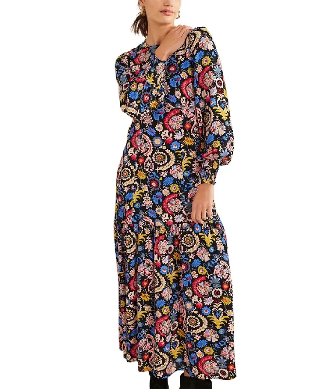 Boden Smocked Cuff Maxi Tier Dress High-Low Maxi Skirt