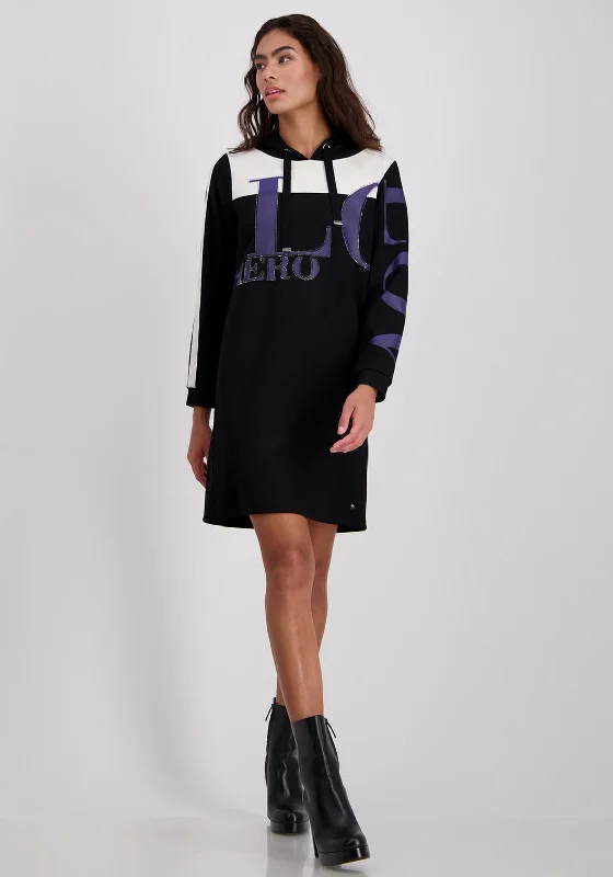 Monari Text Print Hooded Sweater Dress, Black Turtleneck Sweater Dress