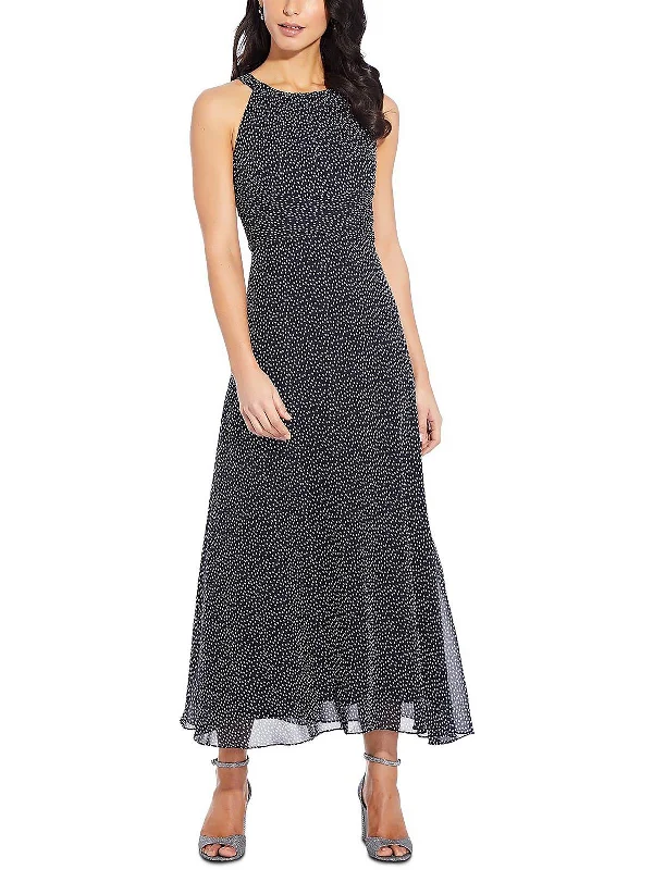 Petites Womens Chiffon Polka Dot Maxi Dress Comfortable Maxi Look