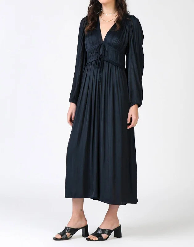 Sidonie Pleated Maxi Dress In Dark Navy Trendy Maxi Skirt