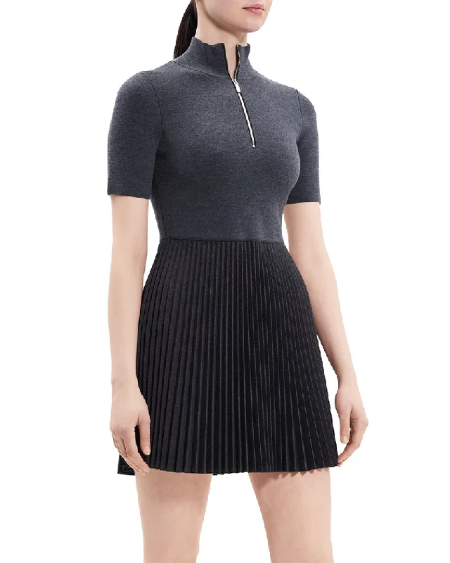 Theory Zip-Up Combo Wool-Blend Sweaterdress Midi Sweater Dress