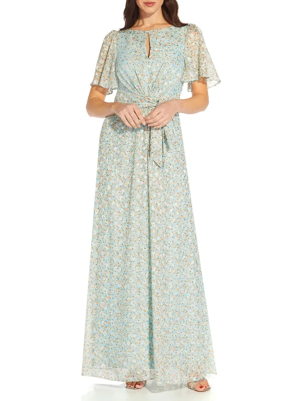 Womens Chiffon Floral Print Maxi Dress Elegant Long Skirt