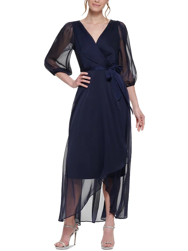 Womens Illusion Long Wrap Dress Flowing Boho Skirt