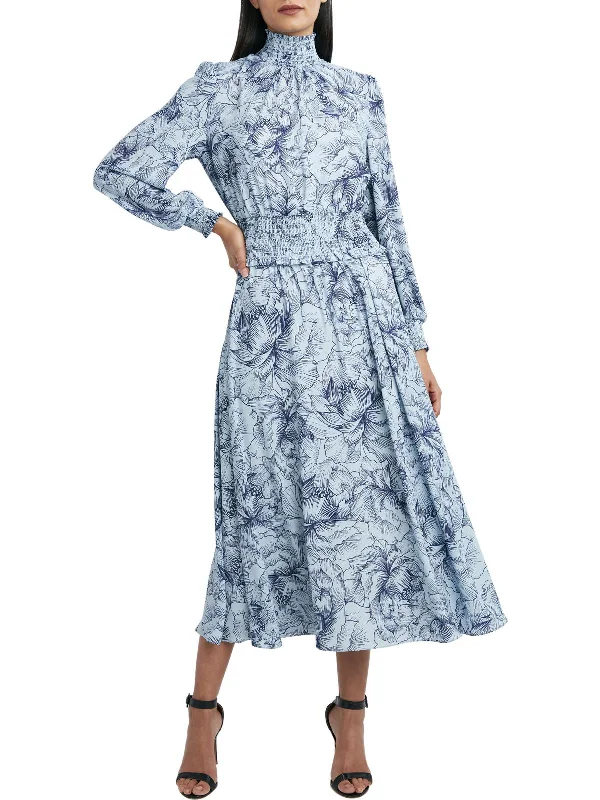 Womens Smocked Long Sleeves Maxi Dress Cotton Maxi Skirt