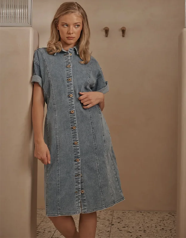 Grace Denim Dress 70's Blue Denim Skirt Look