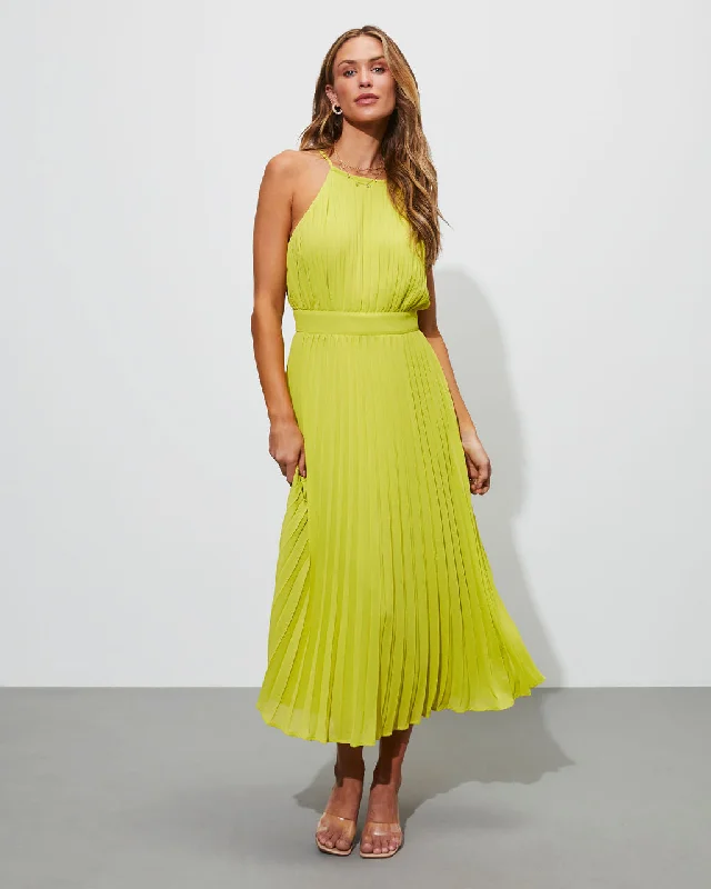 Liamara Pleated Halter Midi Dress High-Waisted Midi Skirt