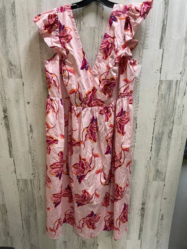 Pink Dress Casual Midi Eloquii, Size 3x Printed Floral Midi