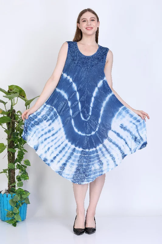 India Blue Women's Denim Wash Embrodiery Dress Denim Skirt Style