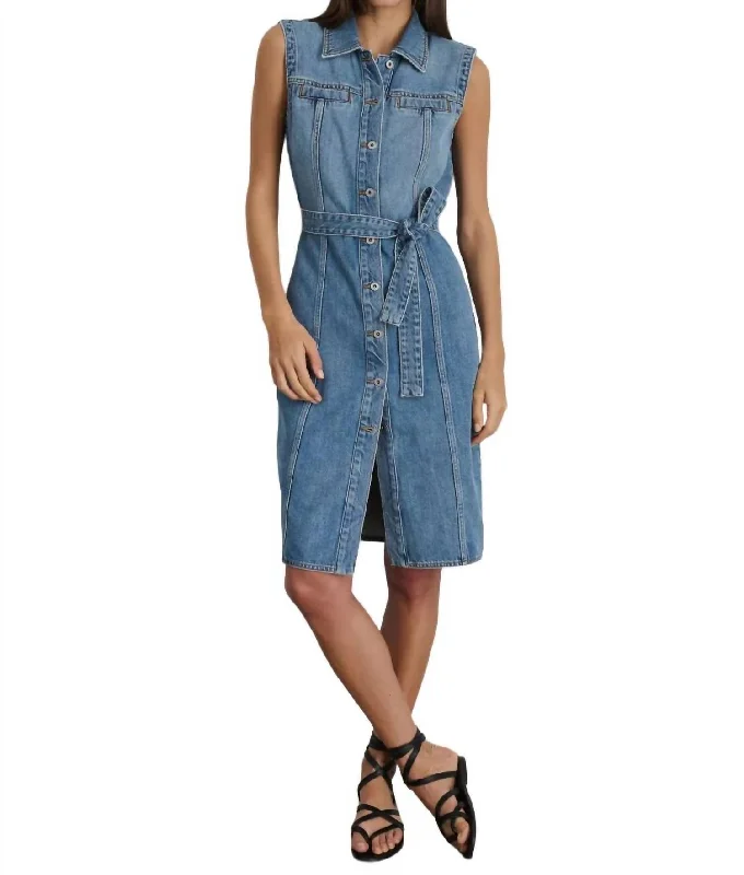 Adeline Denim Dress In Blue Trendy Denim Skirt