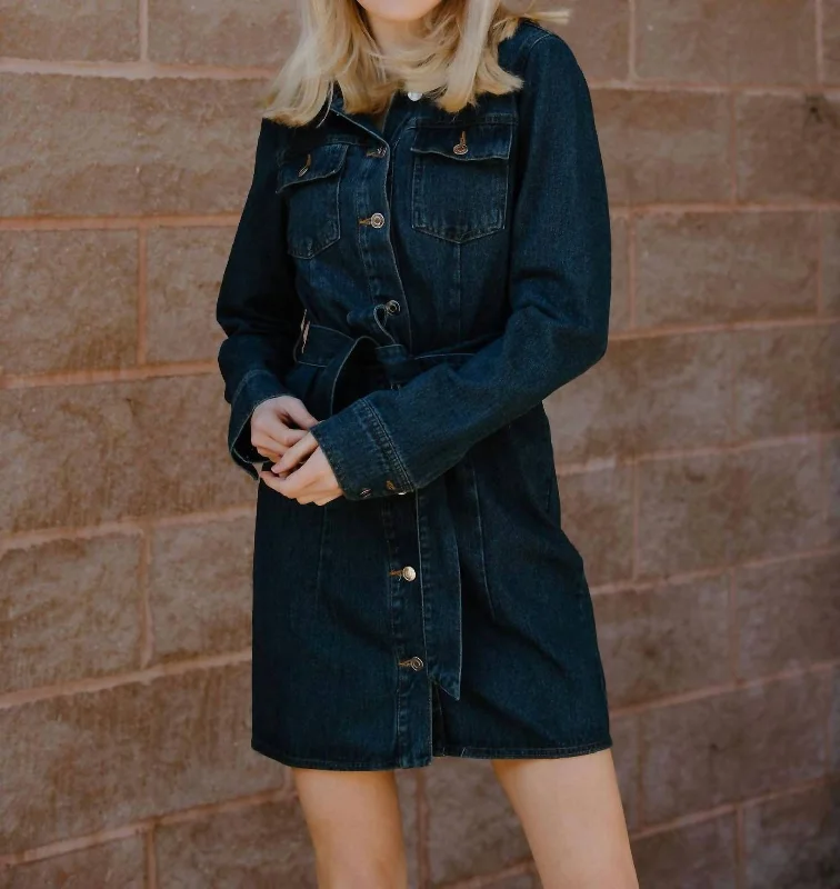 Denim Belted Dress In Blue Elegant Denim Skirt