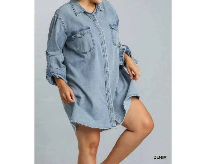 Dress With Unfinished Hem In Denim Denim Skirt Style