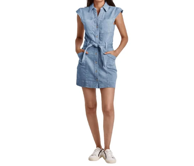 Kate Button Front Denim Dress In Medium Wash Full Denim Skirt