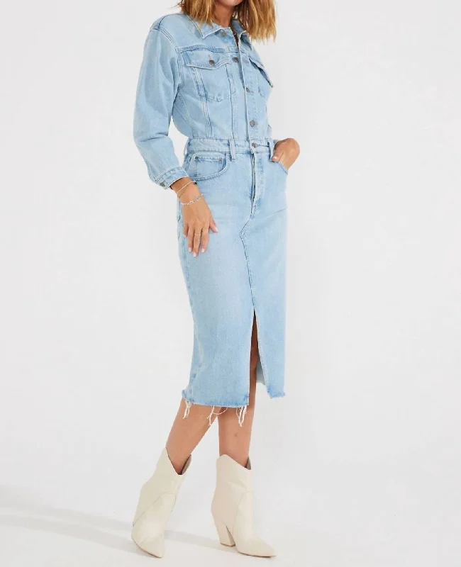 Lotta Denim Dress In Blue Reef Stretchy Denim Skirt