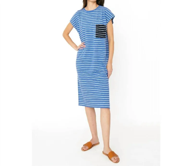 The Honor Dress In Denim White Stripe Dark Denim Skirt